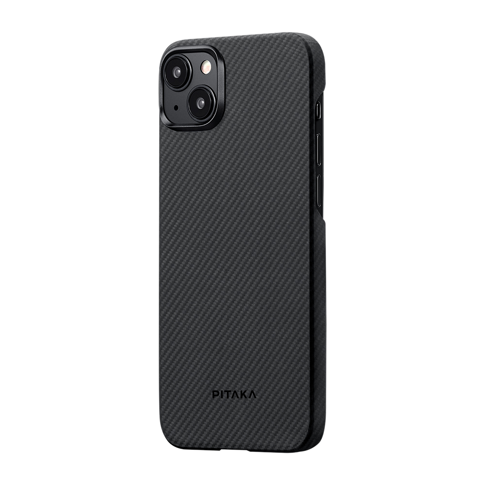 Apple iPhone 15 Plus Uyumlu Kılıf Magsafe Şarj Özellikli 600D Aramid Fiber Pitaka Ultra-Slim Classic Serisi Black-Grey Twill Kapak - 1