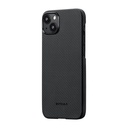 Apple iPhone 15 Plus Uyumlu Kılıf Magsafe Şarj Özellikli 600D Aramid Fiber Pitaka Ultra-Slim Classic Serisi Black-Grey Twill Kapak - 1