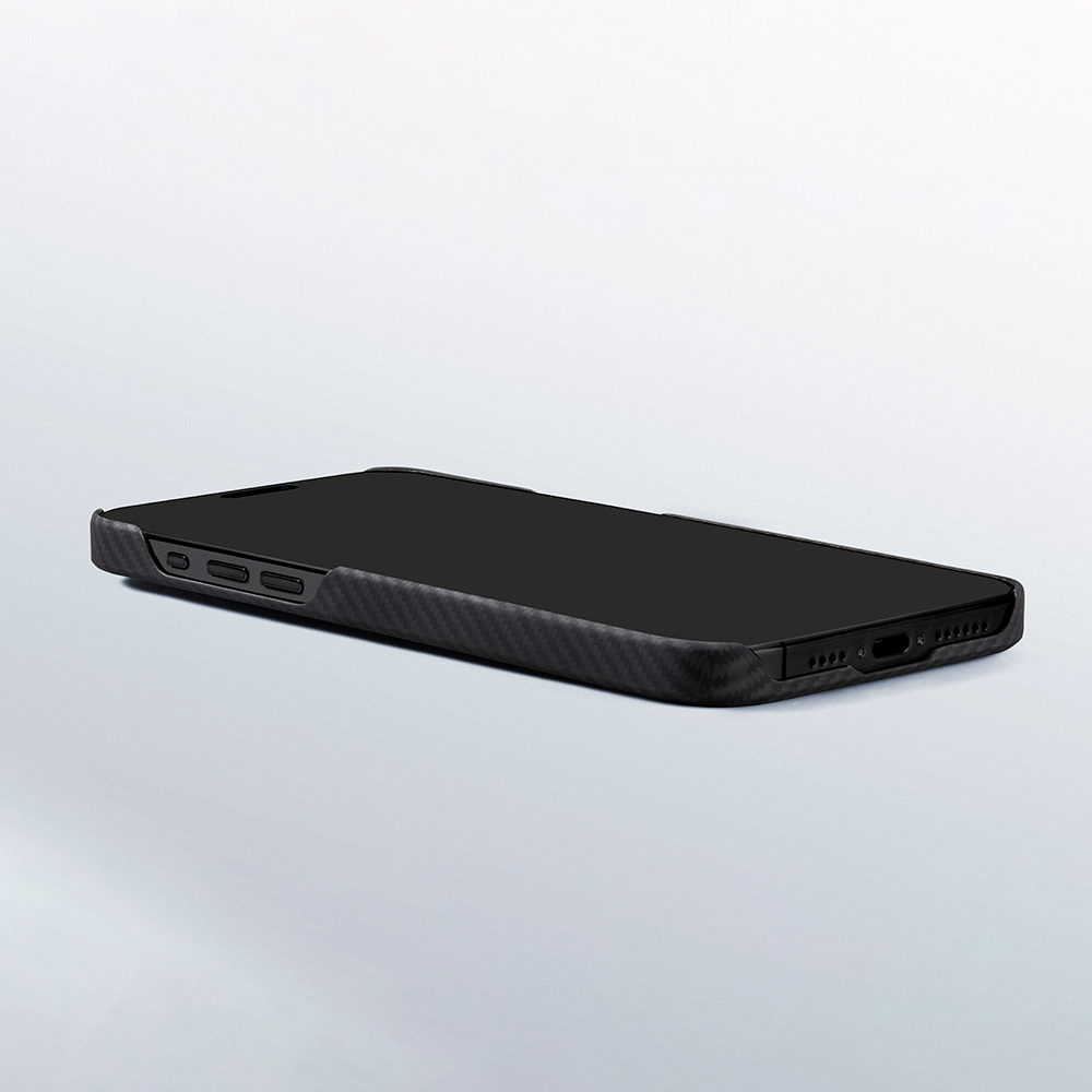 Apple iPhone 15 Plus Uyumlu Kılıf Magsafe Şarj Özellikli 600D Aramid Fiber Pitaka Ultra-Slim Classic Serisi Black-Grey Twill Kapak - 5