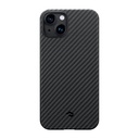 Apple iPhone 14 Uyumlu Kılıf Magsafe Şarj Özellikli 1500D Aramid Fiber Pitaka Ultra-Slim Classic Serisi Black-Grey Twill Kapak - 1