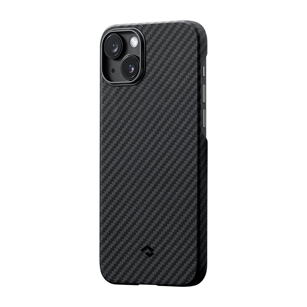 Apple iPhone 14 Uyumlu Kılıf Magsafe Şarj Özellikli 1500D Aramid Fiber Pitaka Ultra-Slim Classic Serisi Black-Grey Twill Kapak - 2