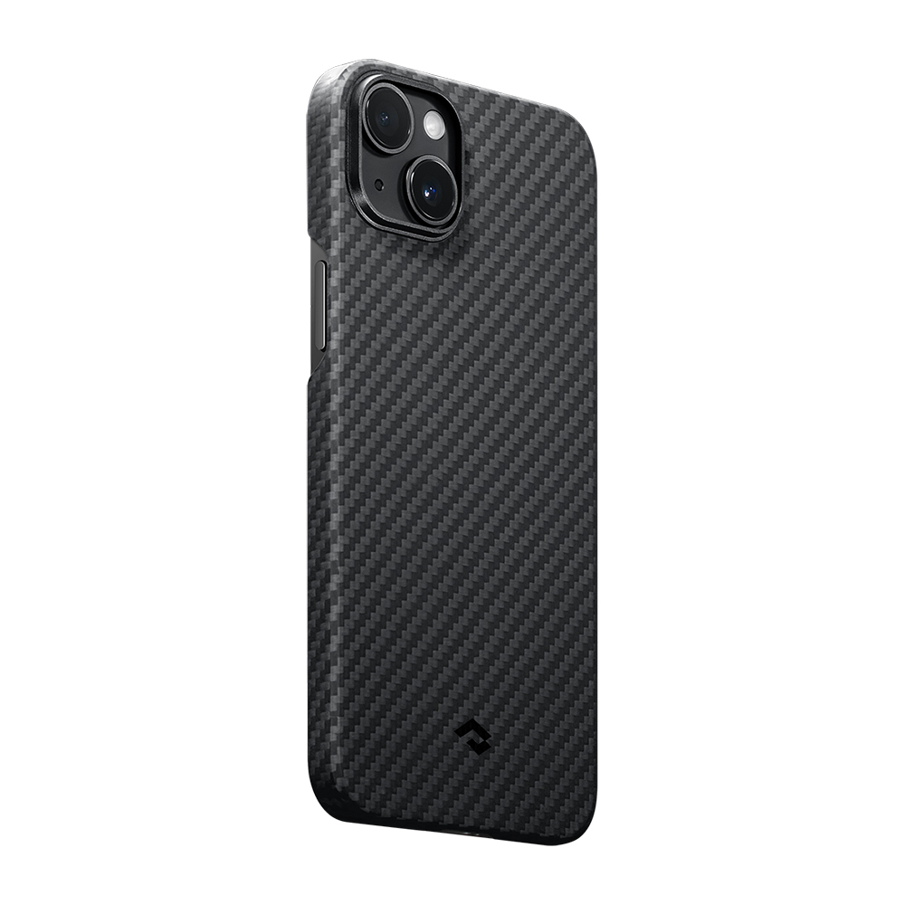 Apple iPhone 14 Uyumlu Kılıf Magsafe Şarj Özellikli 1500D Aramid Fiber Pitaka Ultra-Slim Classic Serisi Black-Grey Twill Kapak - 3