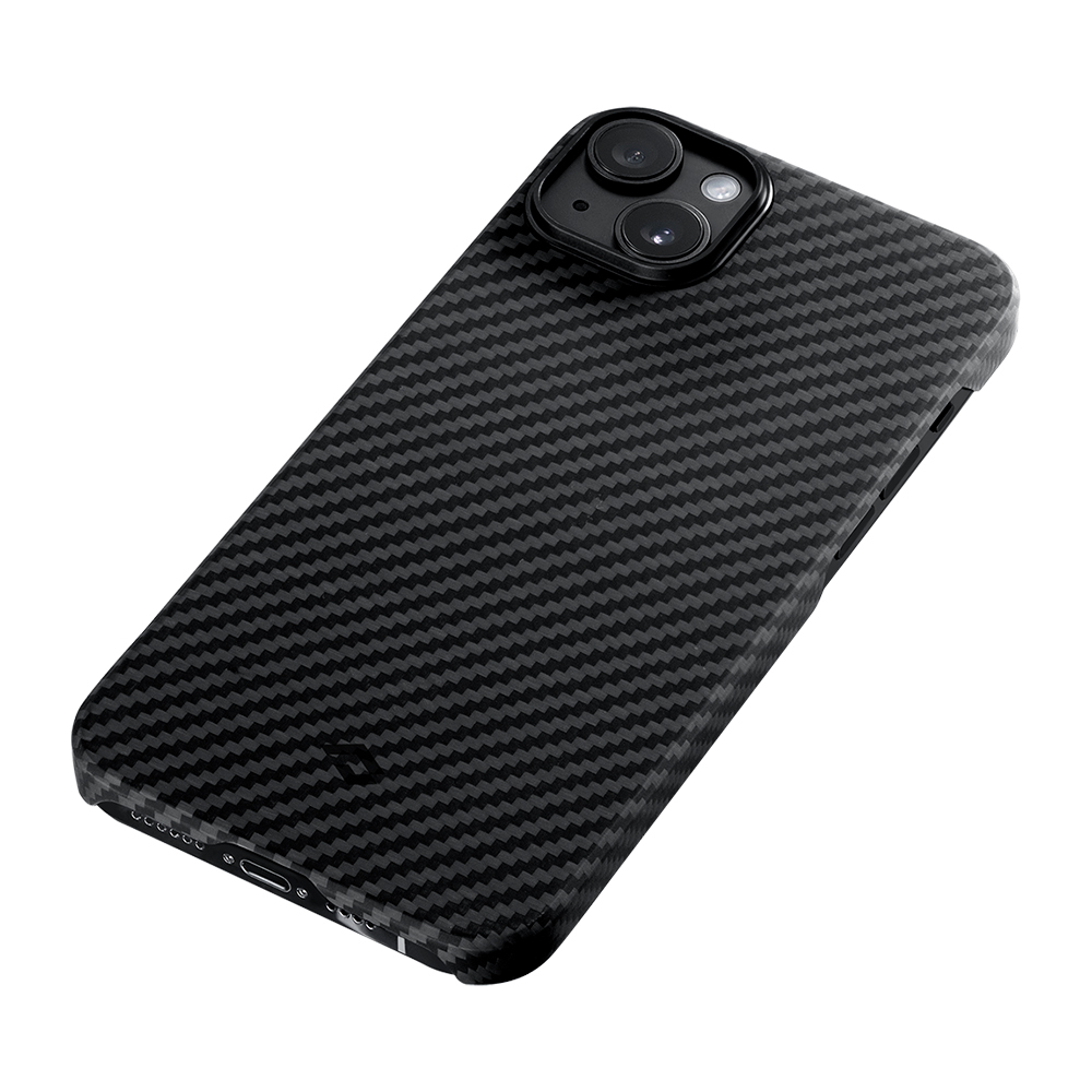 Apple iPhone 14 Uyumlu Kılıf Magsafe Şarj Özellikli 1500D Aramid Fiber Pitaka Ultra-Slim Classic Serisi Black-Grey Twill Kapak - 5