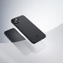 Apple iPhone 14 Uyumlu Kılıf Magsafe Şarj Özellikli 1500D Aramid Fiber Pitaka Ultra-Slim Classic Serisi Black-Grey Twill Kapak - 12