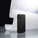 Apple iPhone 14 Uyumlu Kılıf Magsafe Şarj Özellikli 1500D Aramid Fiber Pitaka Ultra-Slim Classic Serisi Black-Grey Twill Kapak - 15