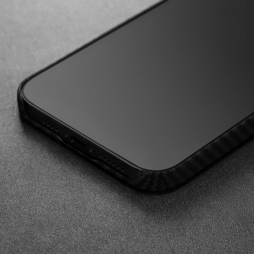 Apple iPhone 14 Uyumlu Kılıf Magsafe Şarj Özellikli 1500D Aramid Fiber Pitaka Ultra-Slim Classic Serisi Black-Grey Twill Kapak - 22