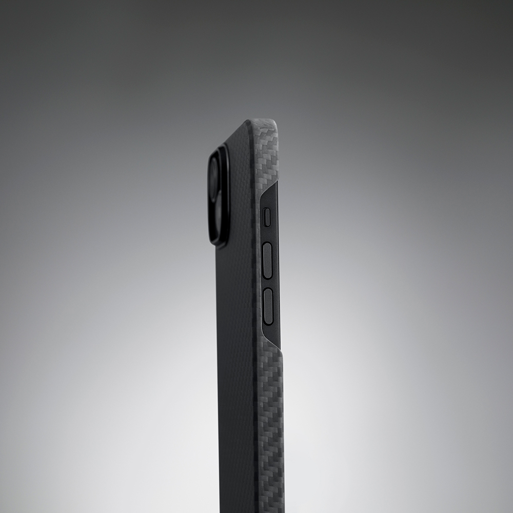 Apple iPhone 14 Uyumlu Kılıf Magsafe Şarj Özellikli 1500D Aramid Fiber Pitaka Ultra-Slim Classic Serisi Black-Grey Twill Kapak - 25