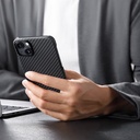 Apple iPhone 14 Uyumlu Kılıf Magsafe Şarj Özellikli 1500D Aramid Fiber Pitaka Ultra-Slim Classic Serisi Black-Grey Twill Kapak - 27