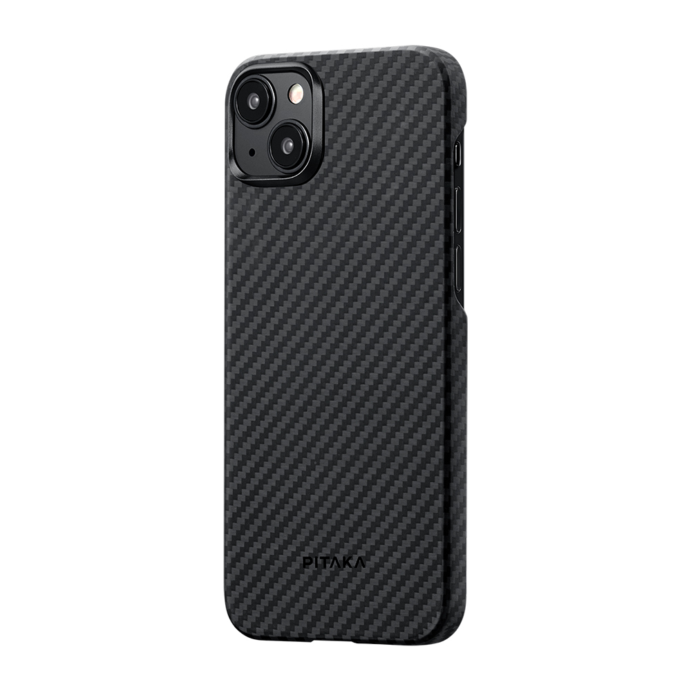 Apple iPhone 15 Plus Uyumlu Kılıf Magsafe Şarj Özellikli 1500D Aramid Fiber Pitaka Ultra-Slim Classic Serisi Black-Grey Twill Kapak - 2