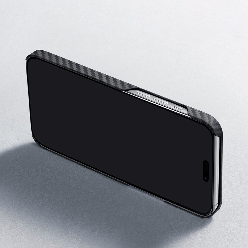 Apple iPhone 15 Plus Uyumlu Kılıf Magsafe Şarj Özellikli 1500D Aramid Fiber Pitaka Ultra-Slim Classic Serisi Black-Grey Twill Kapak - 9