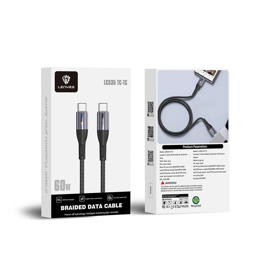 Lenyes LC535 Type-C to Type-C Hızlı Şarj Özellikli Data ve Şarj Kablosu 60W 1M - 1