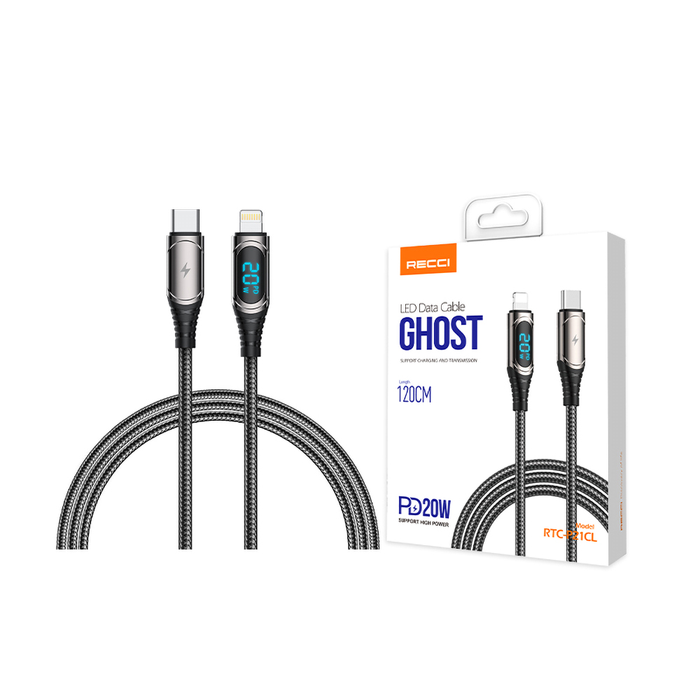 Recci RTC-P21CLPD Ghost Serisi 20W Hızlı Şarj Özellikli Type-C To Lightning PD Kablo 1.2M - 4