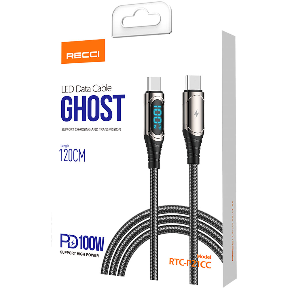 Recci RTC-P21CCPD Ghost Serisi 100W Hızlı Şarj Özellikli Type-C To Type-C PD Kablo 1.2M - 7