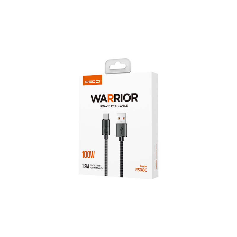 Recci RS08C Warrior Serisi 100W Hızlı Şarj Özellikli USB-A To Type-C Kablo 1.2M - 3