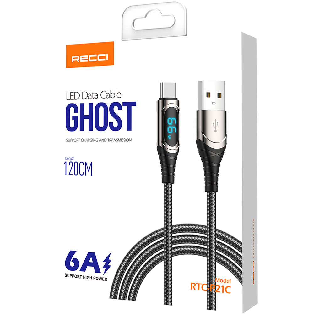 Recci RTC-P21C Ghost Serisi 66W 6A Hızlı Şarj Özellikli USB-A To Type-C Kablo 1.2M - 4