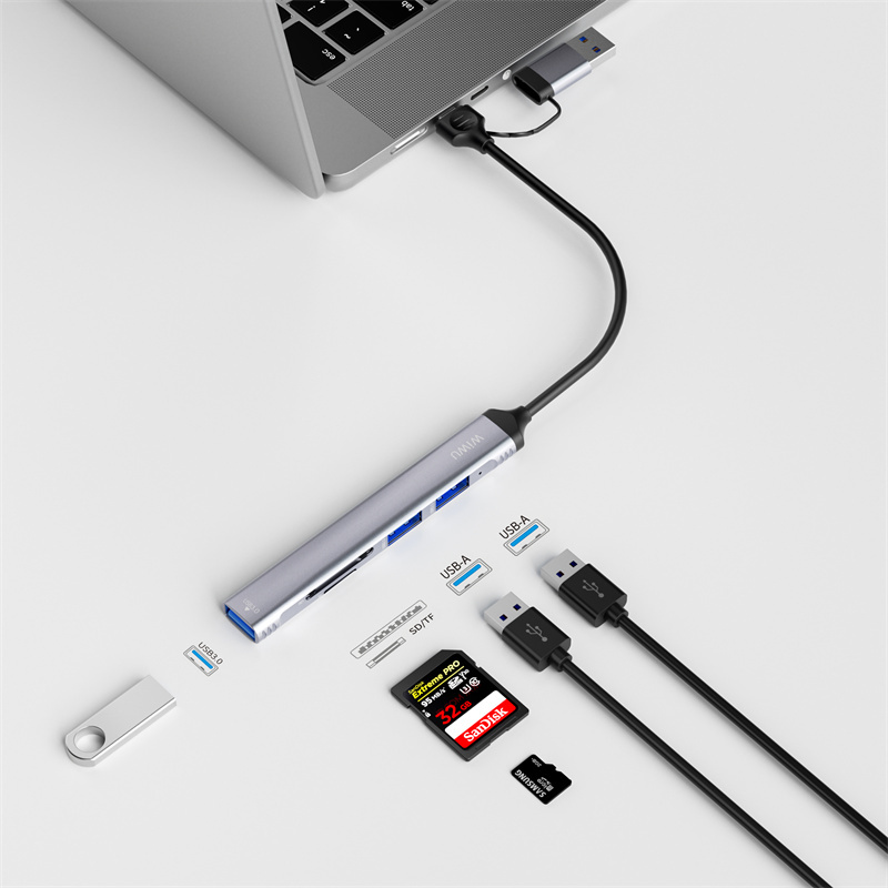 Wiwu Wi-HB003 Zolo Serisi USB3.0 + USB2.0 + SD/TF Bağlantılı Type-C USB-A 5in1 Hub - 3