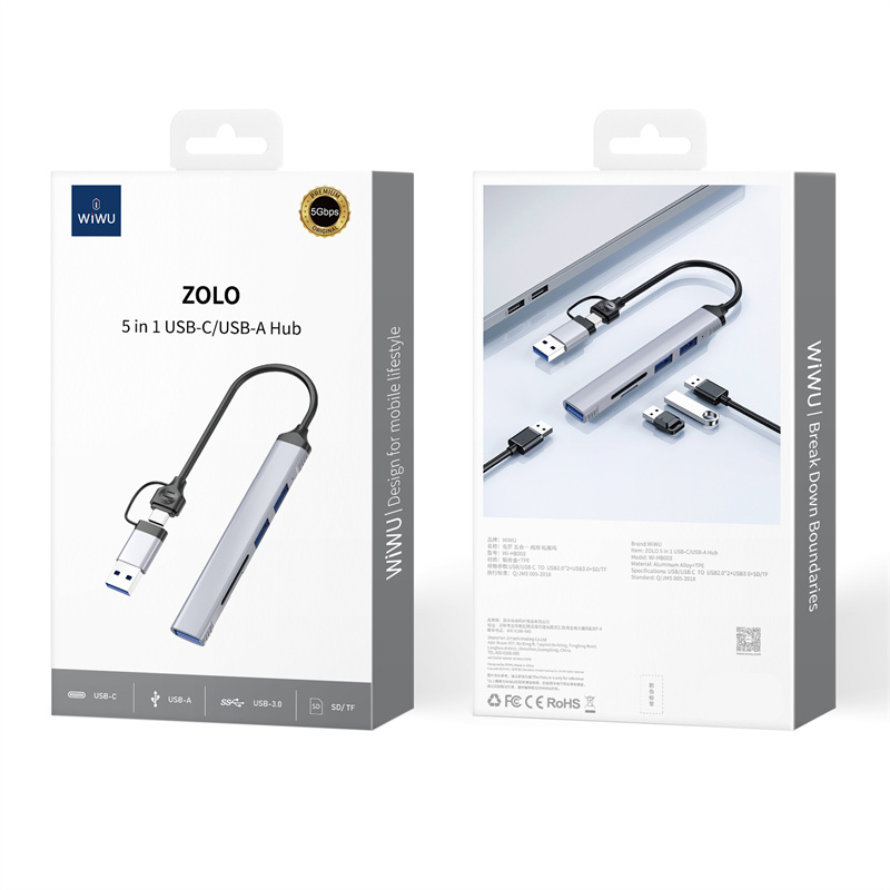 Wiwu Wi-HB003 Zolo Serisi USB3.0 + USB2.0 + SD/TF Bağlantılı Type-C USB-A 5in1 Hub - 5