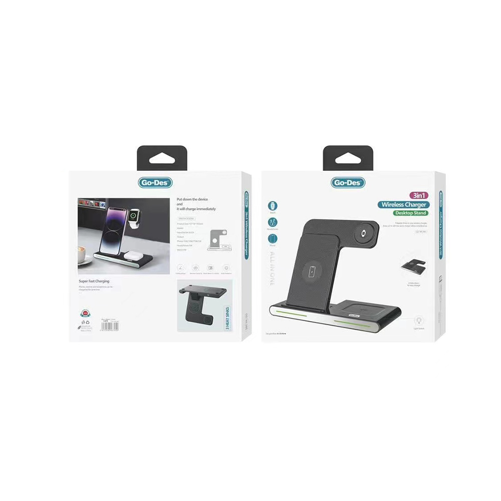 Go Des GD-WL386 3 in 1 M-safe 15W Hızlı Şarj Özellikli Magnetik Kablosuz Şarj Standı - 1