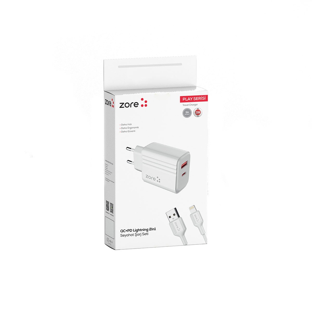 Zore Play Serisi PL05 Lightning 2in1 Seyahat Şarj Aleti 20W - 5