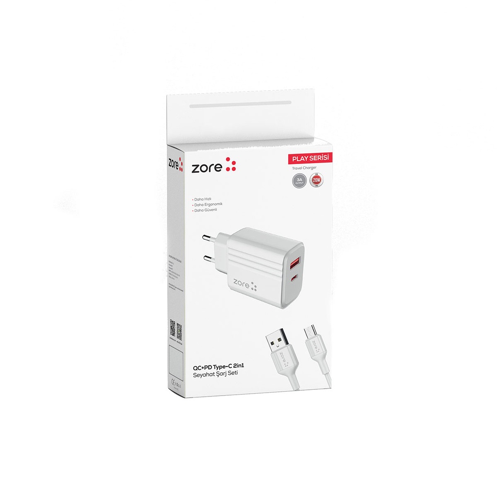 Zore Play Serisi PL06 Type-C 2in1 Seyahat Şarj Aleti 20W - 5