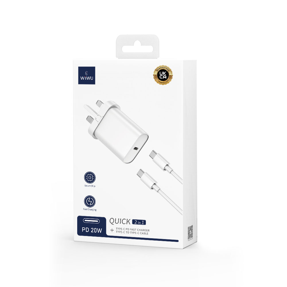Wiwu Wi-U001 Quick 20W Tek Bağlantılı Şarj Başlığı Type-C to Type-C PD 20W Kablolu Şarj Seti - 5