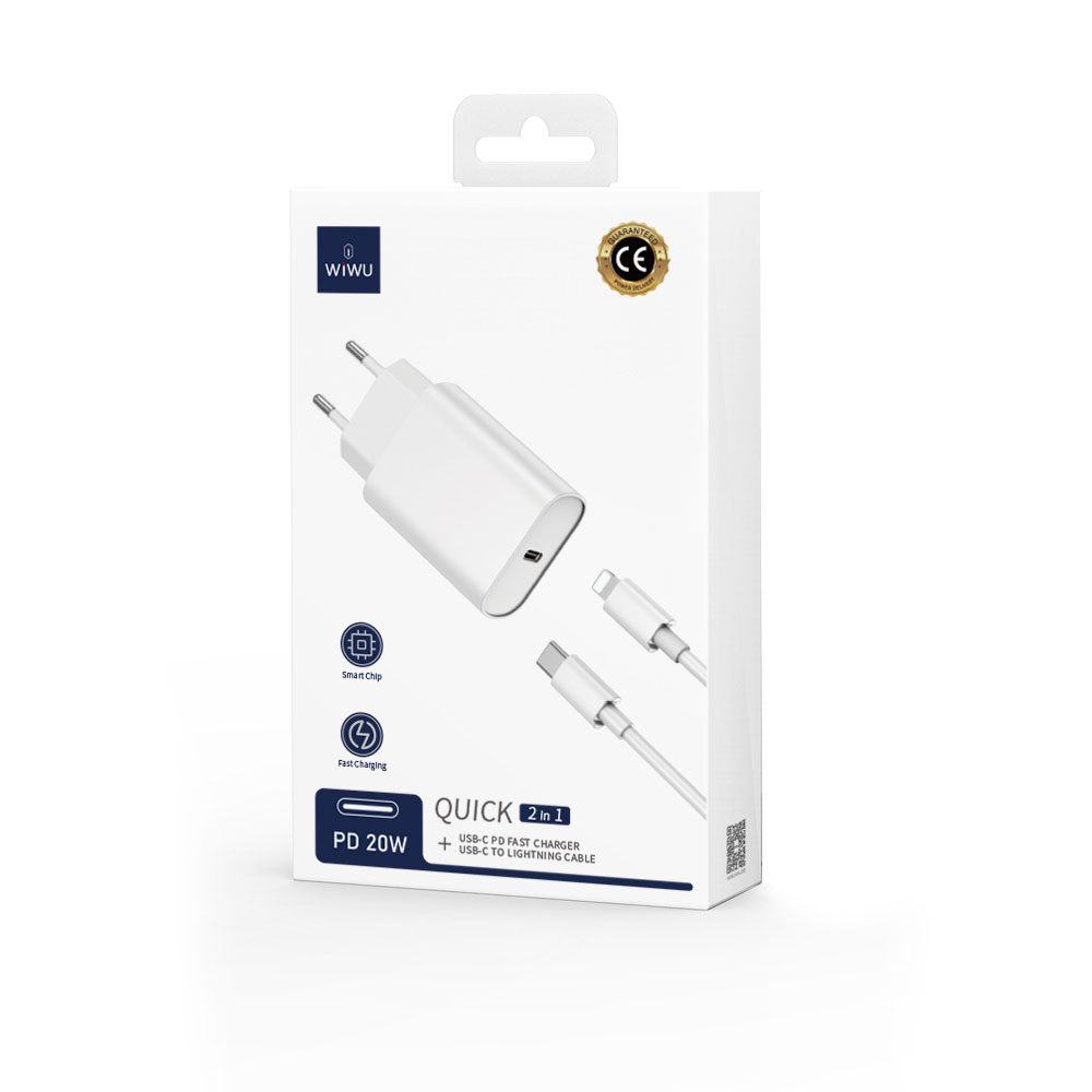 Wiwu Wi-U001 Quick 20W Tek Bağlantılı Şarj Başlığı Type-C to Lightning PD 20W Kablolu Şarj Seti - 5