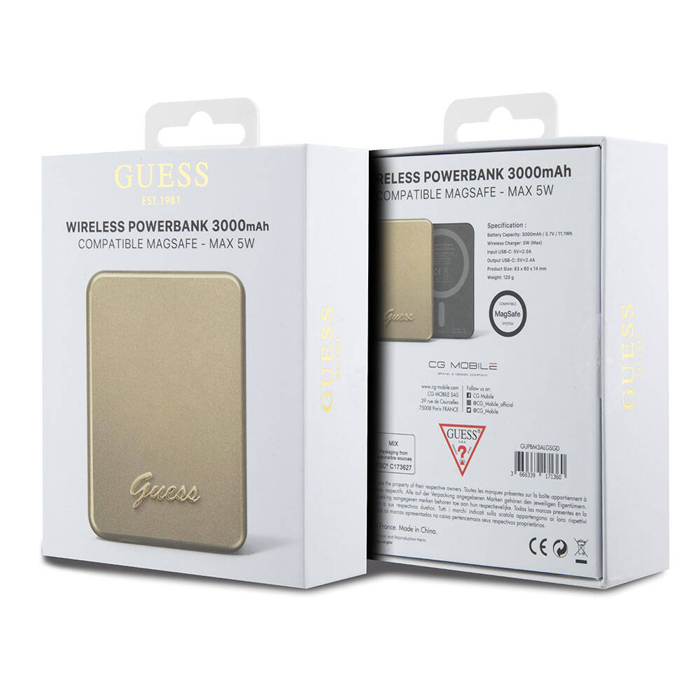 Guess Orjinal Lisanslı M-safe Şarj Özellikli Metal Yazı Logolu Powerbank 3000mAh 5W - 4