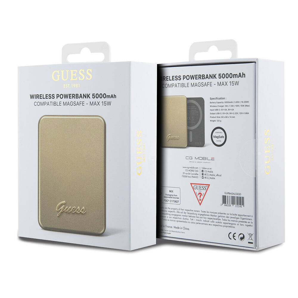 Guess Orjinal Lisanslı M-safe Şarj Özellikli Metal Yazı Logolu Powerbank 5000mAh 15W - 8