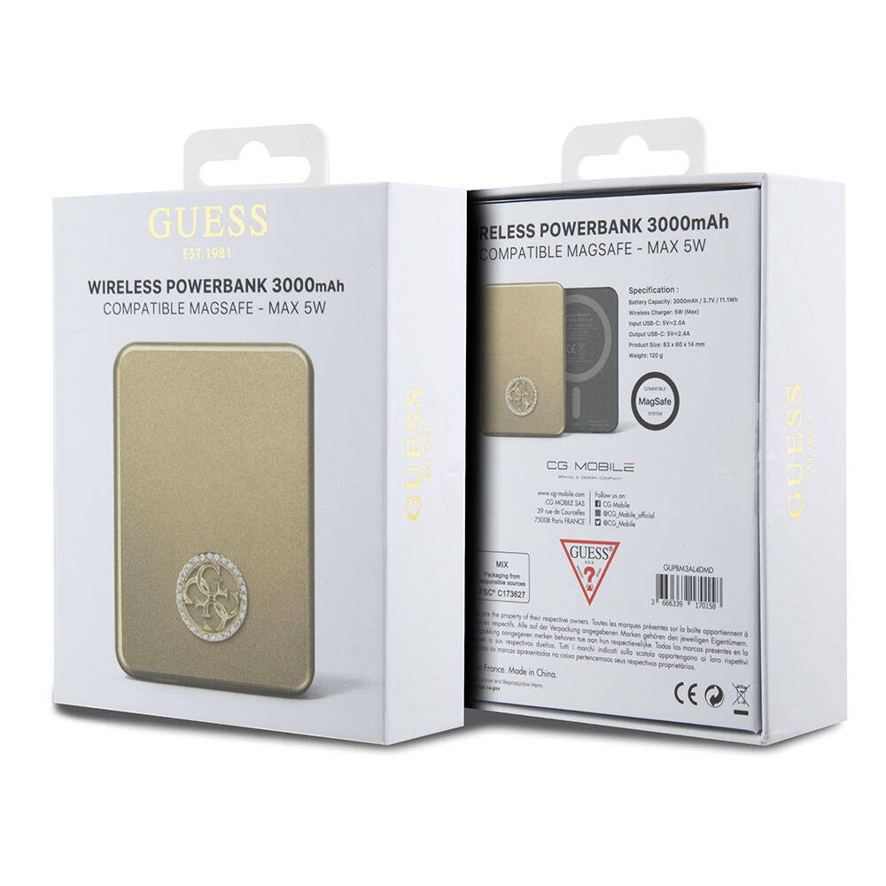 Guess Orjinal Lisanslı M-safe Şarj Özellikli Taşlı 4G Logolu Powerbank 3000mAh 5W - 4