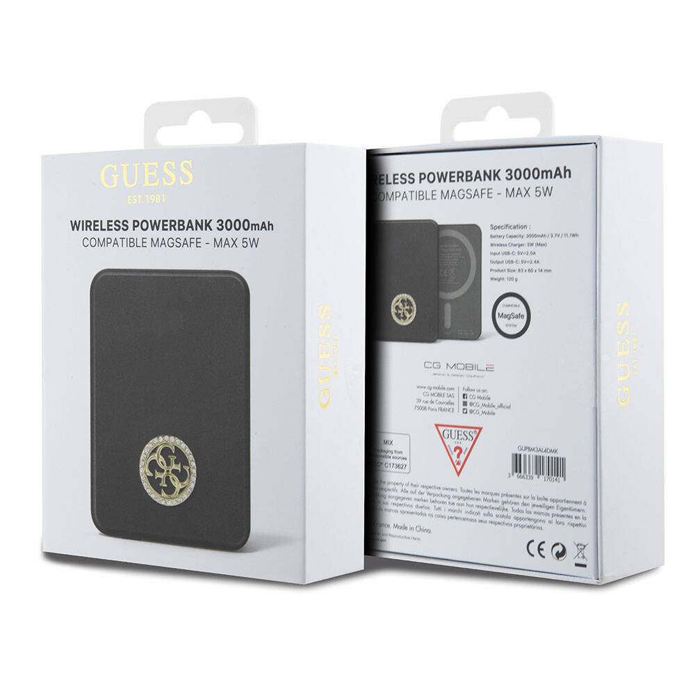 Guess Orjinal Lisanslı M-safe Şarj Özellikli Taşlı 4G Logolu Powerbank 3000mAh 5W - 8