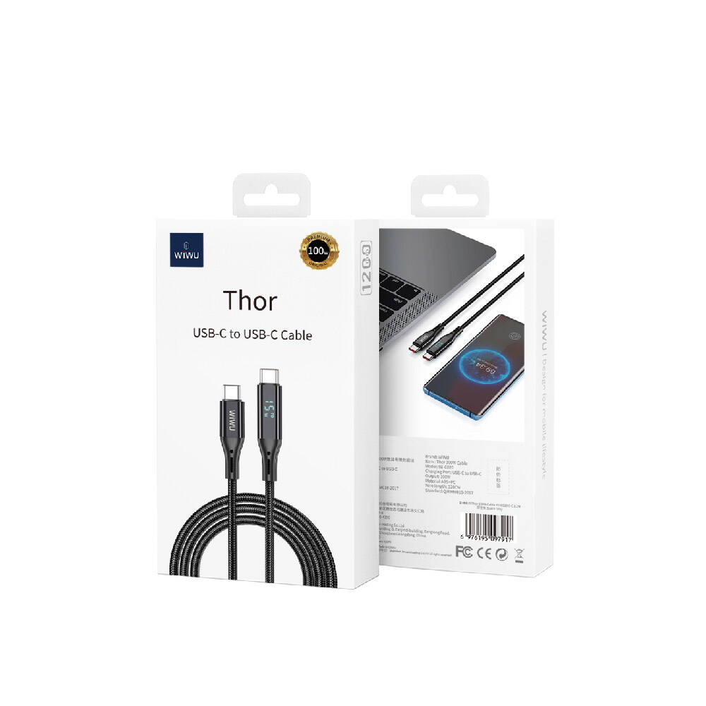 Wiwu Wi-C020 Thor Serisi 100W Hızlı Şarj Özellikli Type-C to Type-C Kablo 1.2M - 3
