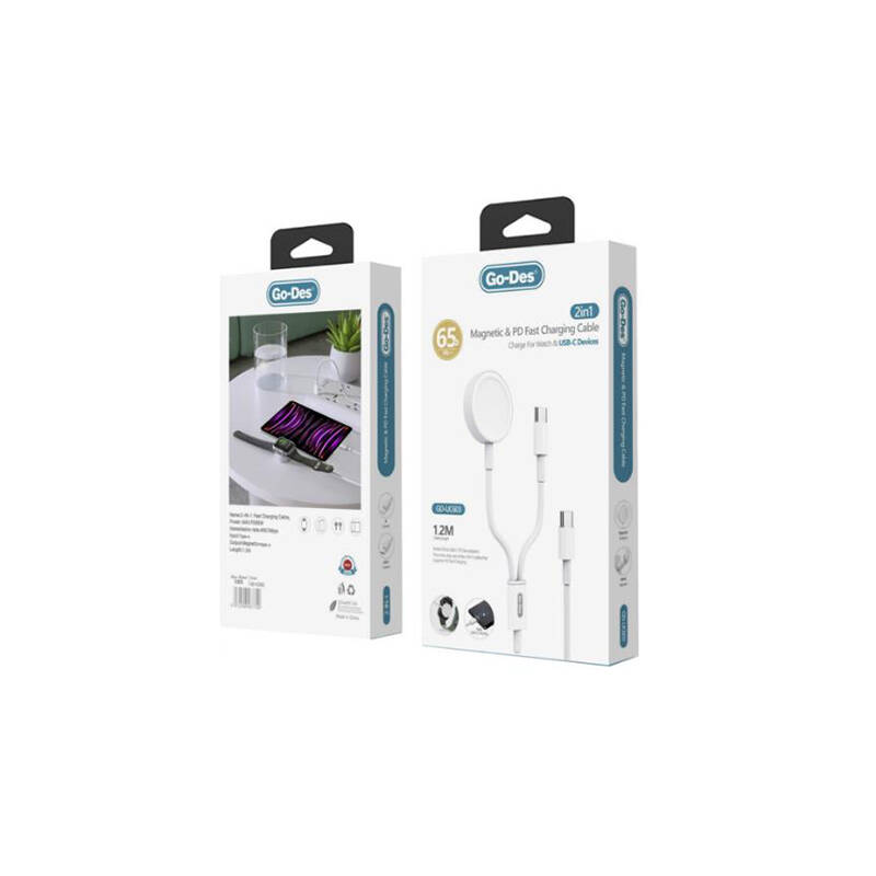Go Des GD-UC603 2in1 Magnetik Wireless Type-C PD Hızlı Şarj Kablosu 65W 1.2M - 4