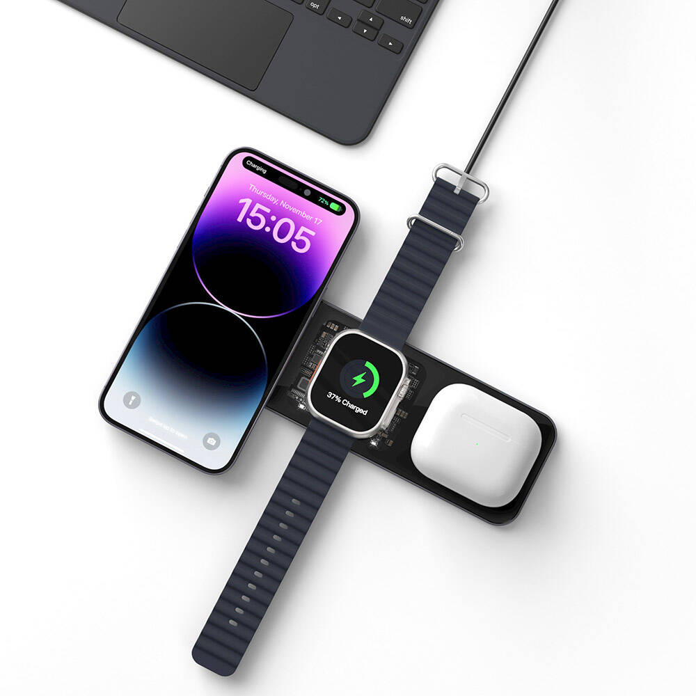 Wiwu Wi-W010 Matrix 3in1 Magnetik Kablosuz Şarj Standı - 2