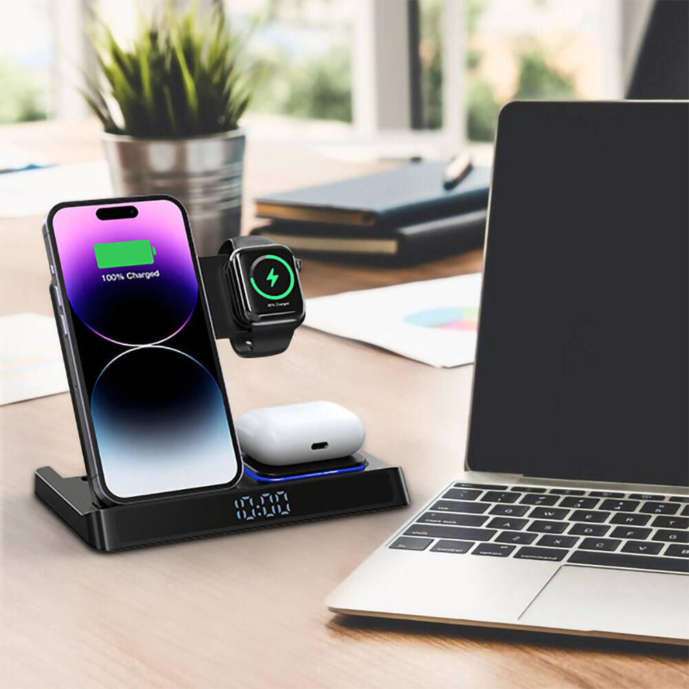 Wiwu Wi-W006 Power Air 5in1 Dijital Saatli Hızlı Şarj Özellikli Magnetik Kablosuz Şarj Standı - 3