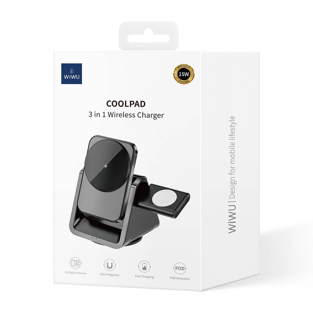 Wiwu Wi-W018 Coolpad Serisi Telefon ve Akıllı Saat İçin 15W 3in1 Kablosuz Şarj Standı - 6