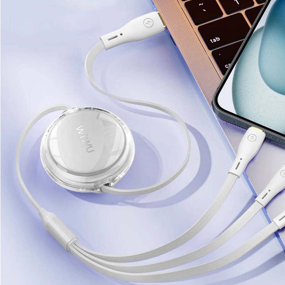 Wiwu Wi-C023 Vigor Serisi 3in1 Type-C Lightning Micro USB Makaralı Data ve Şarj Kablosu 100W 1.5M - 1