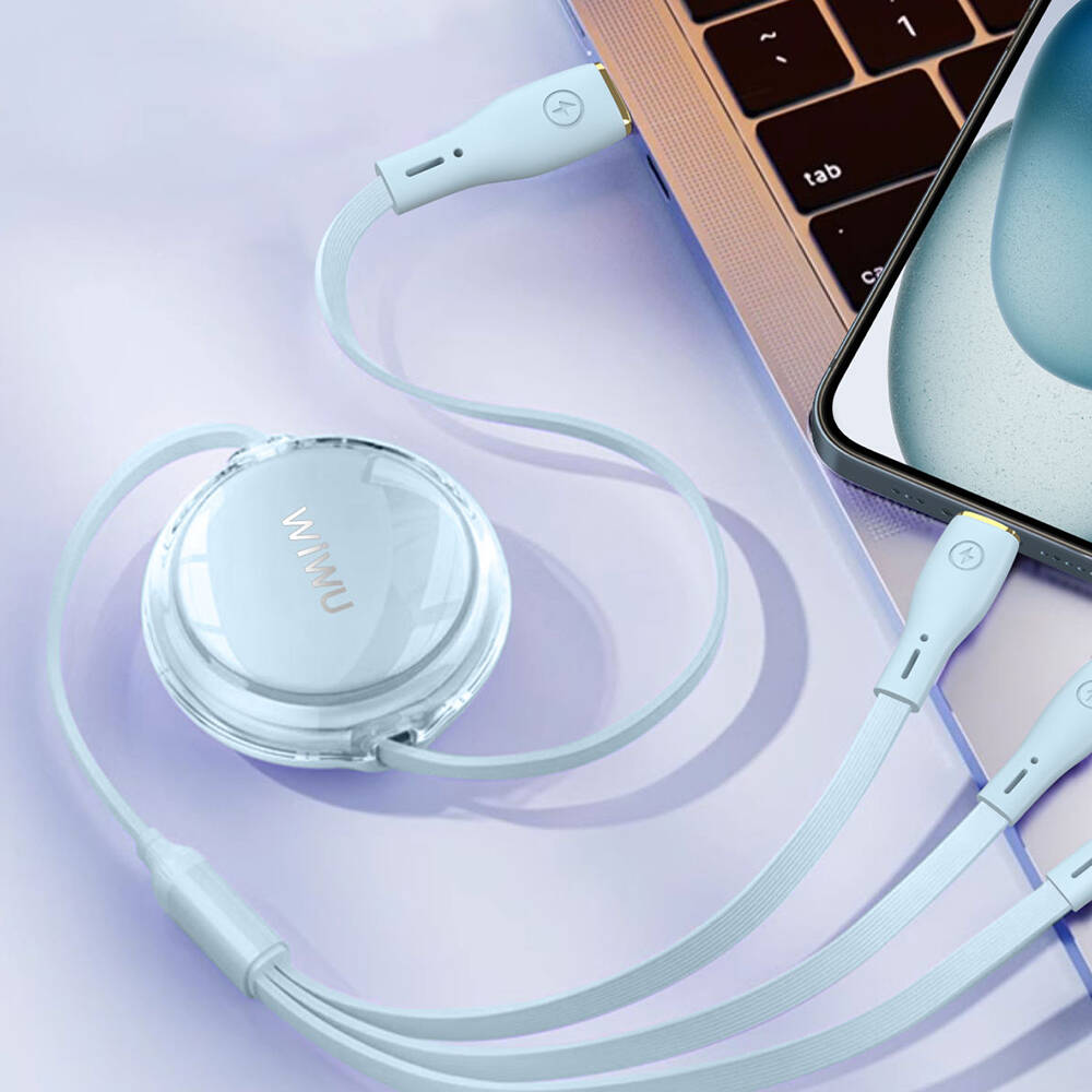 Wiwu Wi-C023 Vigor Serisi 3in1 Type-C Lightning Micro USB Makaralı Data ve Şarj Kablosu 100W 1.5M - 2