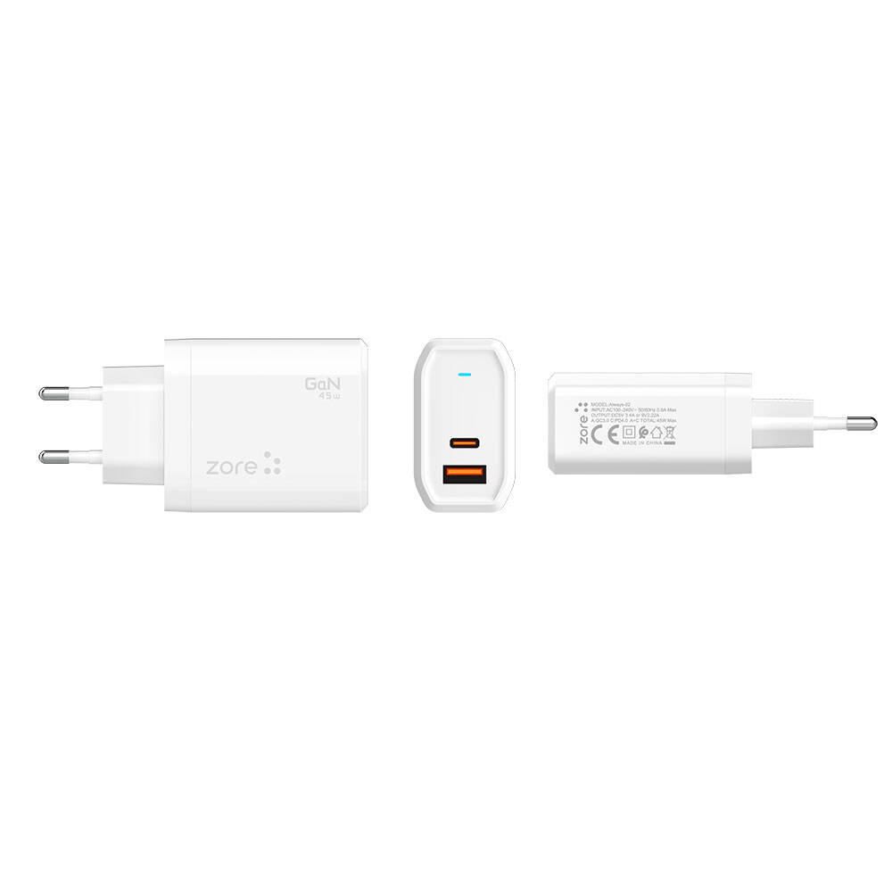 Zore Always-02 GaN Tech Type-C PD4.0 USB-A QC3.0 Hızlı Şarj Özellikli Seyahat Şarj Başlığı 45W - 4