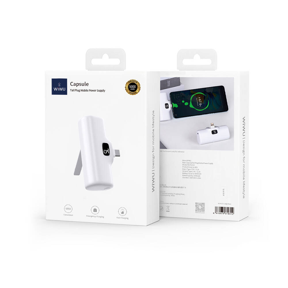 Wiwu Wi-P017 Capsule Serisi 2in1 Mini Taşınabilir Standlı Type-C Powerbank 5000mAh - 1