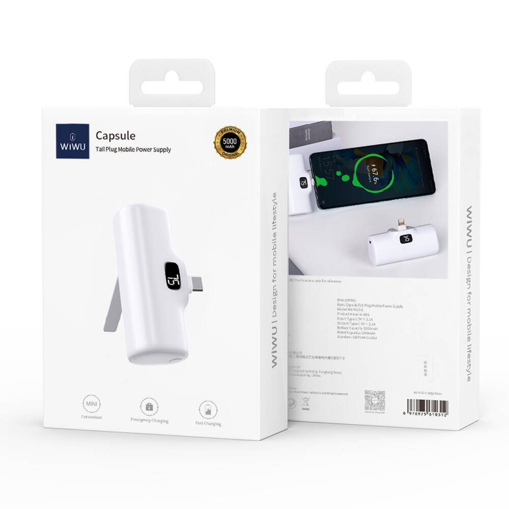 Wiwu Wi-P017 Capsule Serisi 2in1 Mini Taşınabilir Standlı Type-C Powerbank 5000mAh - 5