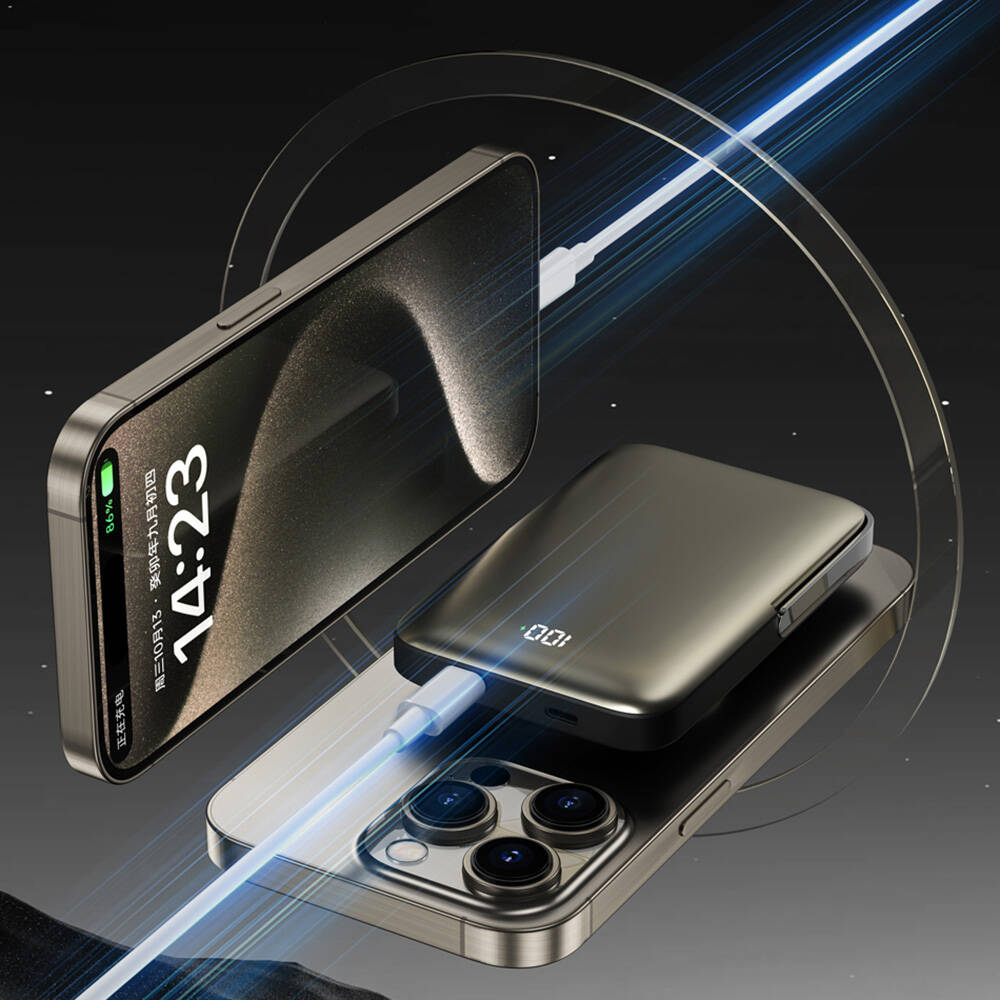 Wiwu Wi-P018 Elite Serisi Led Ekranlı M-safe Powerbank Wireless 15W 10000mAh - 12