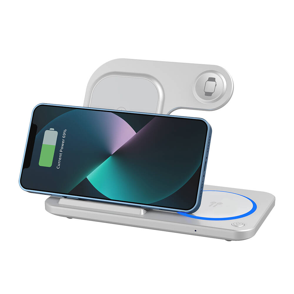 Wiwu Wi-W020 3in1 Katlanabilir Hızlı Şarj Özellikli Magnetik Kablosuz Şarj Standı - 3