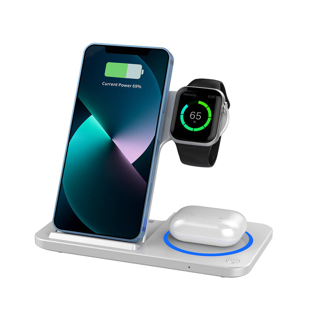 Wiwu Wi-W020 3in1 Katlanabilir Hızlı Şarj Özellikli Magnetik Kablosuz Şarj Standı - 4
