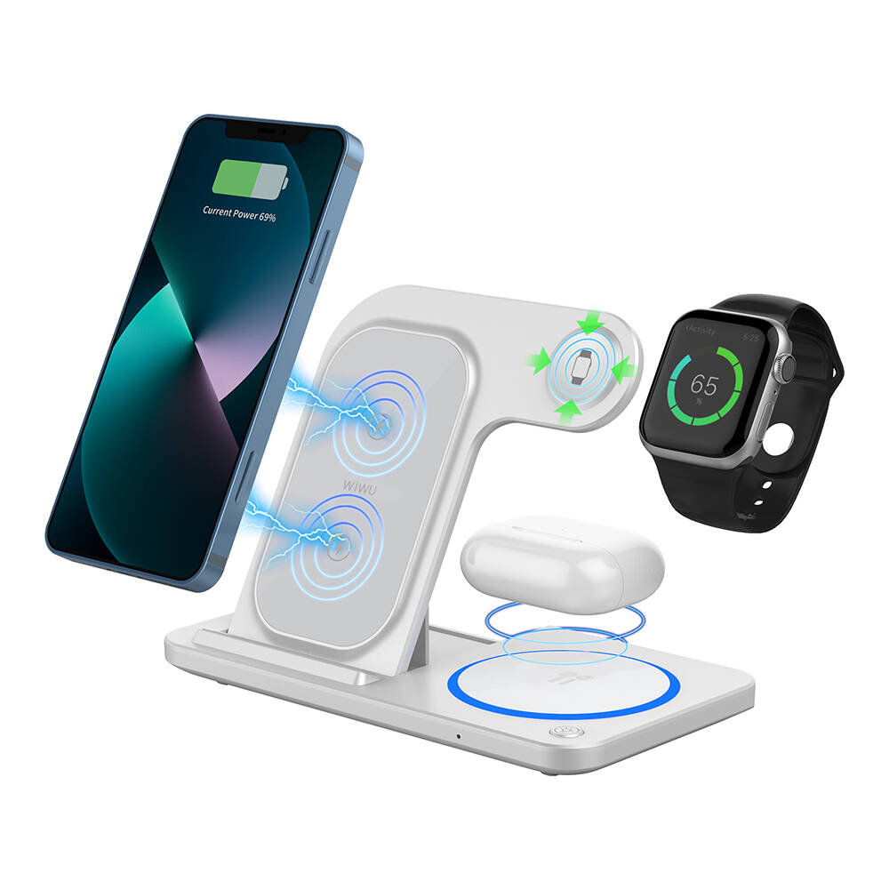 Wiwu Wi-W020 3in1 Katlanabilir Hızlı Şarj Özellikli Magnetik Kablosuz Şarj Standı - 5