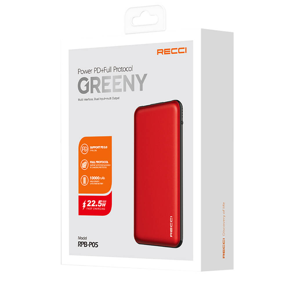 Recci RPB-P05 Greeny Serisi LED Işık Göstergeli Hızlı Şarj Özellikli Taşınabilir Powerbank 22.5W 10000mAh - 7