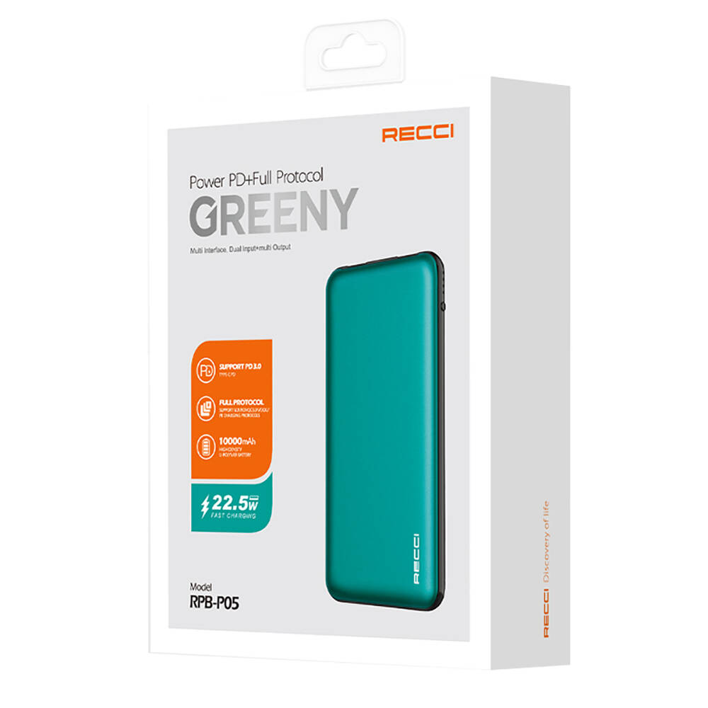Recci RPB-P05 Greeny Serisi LED Işık Göstergeli Hızlı Şarj Özellikli Taşınabilir Powerbank 22.5W 10000mAh - 10