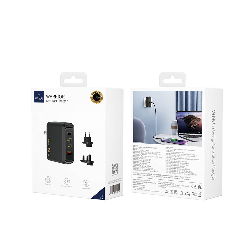 Wiwu Wi-U022W Warrior Serisi GaN Teknolojili 100W QC+PD Universal Hızlı Şarj Başlığı - 11