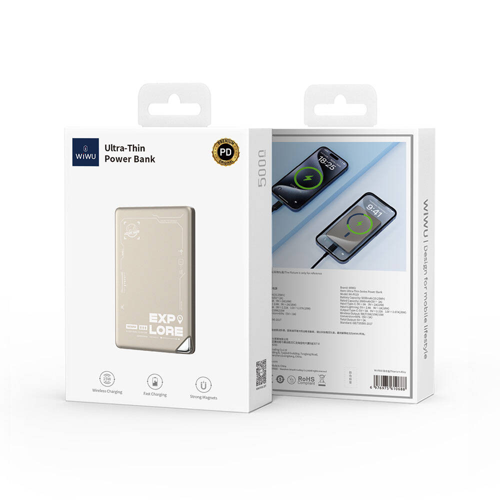 Wiwu Wi-P019 Ultra-Thin Explore Serisi Led Göstergeli Wireless M-safe Powerbank 15W 5000mAh - 4