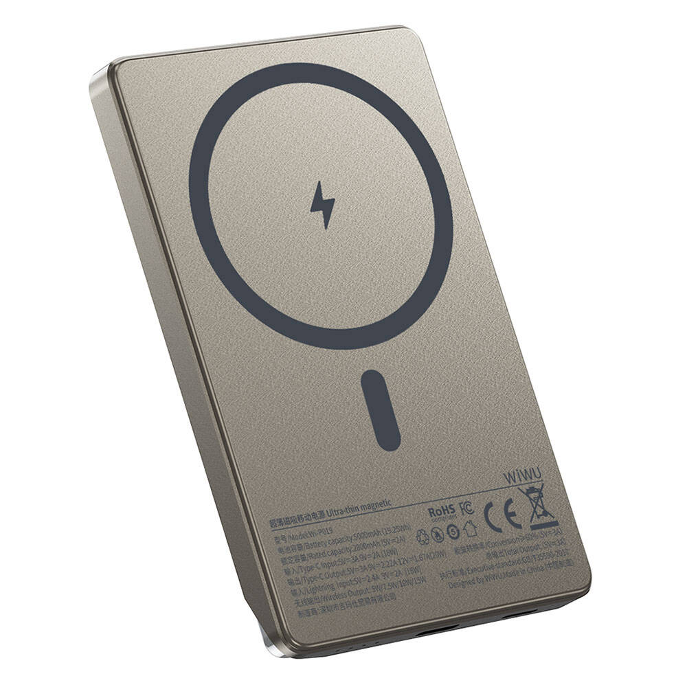Wiwu Wi-P019 Ultra-Thin Explore Serisi Led Göstergeli Wireless M-safe Powerbank 15W 5000mAh - 5
