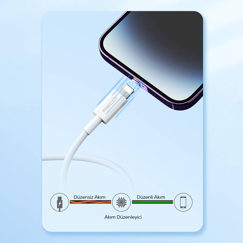 Recci RS06L USB-A to Lightning 2.4A Hızlı Şarj Özellikli Data ve Şarj Kablosu 1M - 1